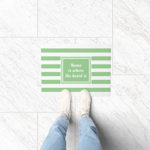 Welcome in Style Sage  White Stripe Personalized Doormat