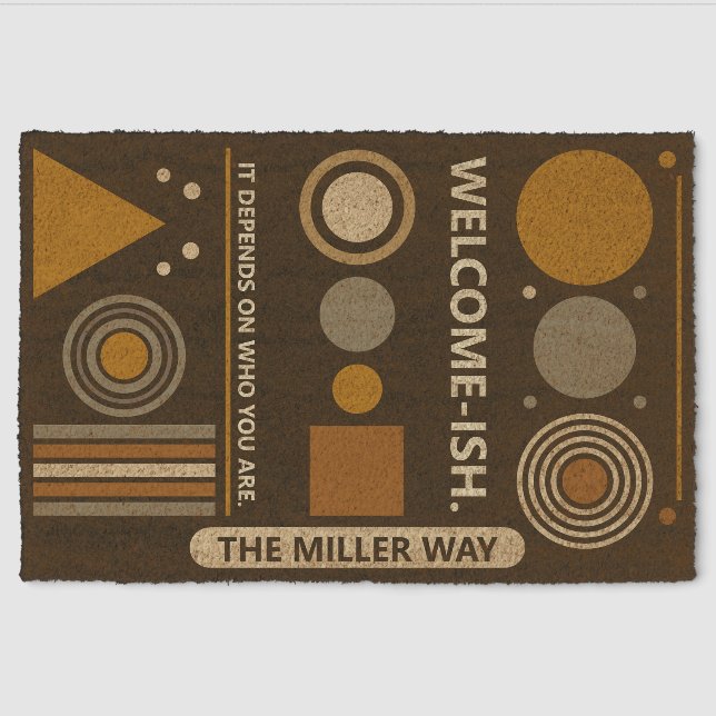 Welcome-Ish Geometric design meets humour Fiber Doormat (Front)