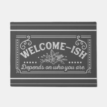 welcome-ish sarcastic chalkboard door mat rug