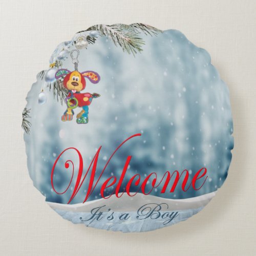 Welcome its a Boy Round Pillow