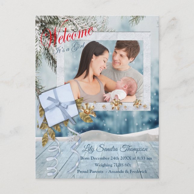 Welcome it's a Girl Announcement Postcard (Front)