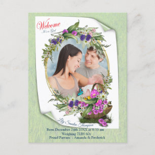 Welcome it's a Spring Baby Girl Announcement Postcard