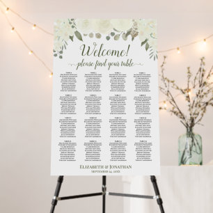 Welcome! Ivory White Floral 16 Table Seating Chart Foam Board