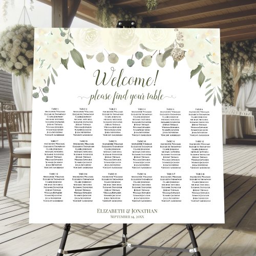 Welcome Ivory White Floral 18 Table Seating Chart Foam Board