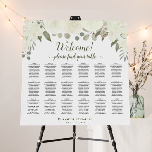 Welcome Ivory White Floral 18 Table Seating Chart Foam Board