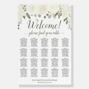 Welcome! Ivory White Floral 20 Table Seating Chart Foam Board