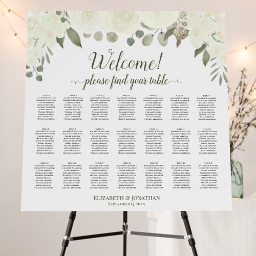 Welcome Ivory White Floral 21 Table Seating Chart Foam Board