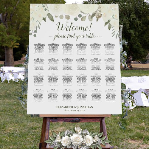Welcome Ivory White Floral 24 Table Seating Chart Foam Board