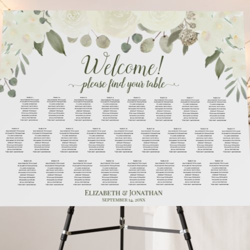 Welcome Ivory White Floral 25 Table Seating Chart Foam Board