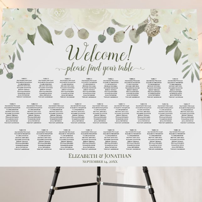 Welcome! Ivory White Floral 25 Table Seating Chart Foam Board (In Situ (Stand))