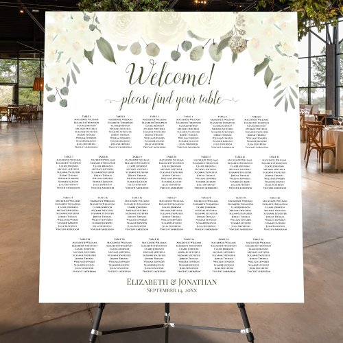 Welcome Ivory White Floral 26 Table Seating Chart Foam Board