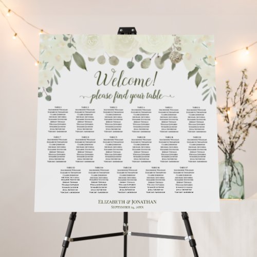 Welcome Ivory White Roses 17 Table Seating Chart Foam Board