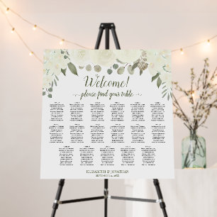 Welcome! Ivory White Roses 17 Table Seating Chart Foam Board