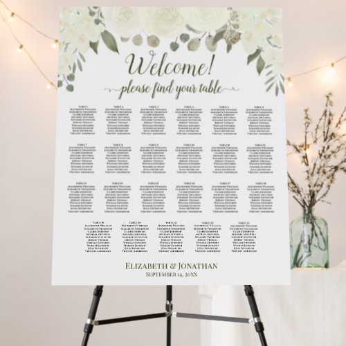 Welcome Ivory White Roses 23 Table Seating Chart Foam Board
