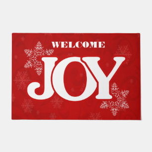 Welcome JOY on Elegant Red Christmas Doormat