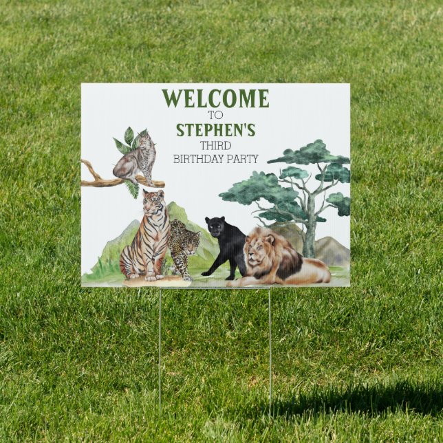 Welcome Jungle Wild Birthday  Lion Panther Cats Sign (Insitu)