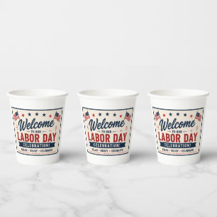 Welcome Labor Day Celebration Patriotic Paper Cups