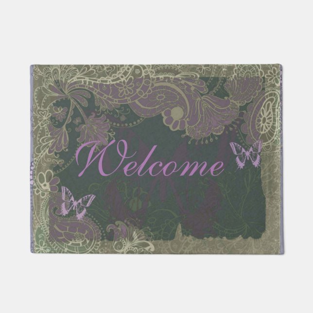 Welcome lace and butterflies doormat (Front)