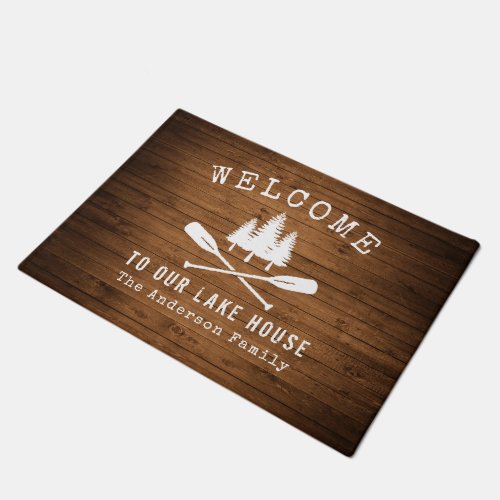 Welcome Lake House Boat Oars Trees Wood Print Doormat