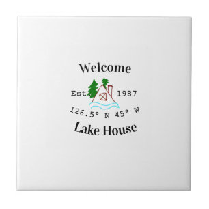 Welcome lake house corrdinated est. Year mountain Ceramic Tile