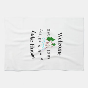 Welcome lake house corrdinated est. Year mountain  Kitchen Towel