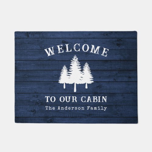 Welcome Lake House Rustic Trees Blue Wood Print Doormat