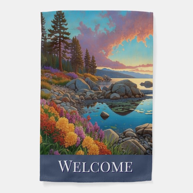 Welcome Lake Scene Garden Flag (Front)