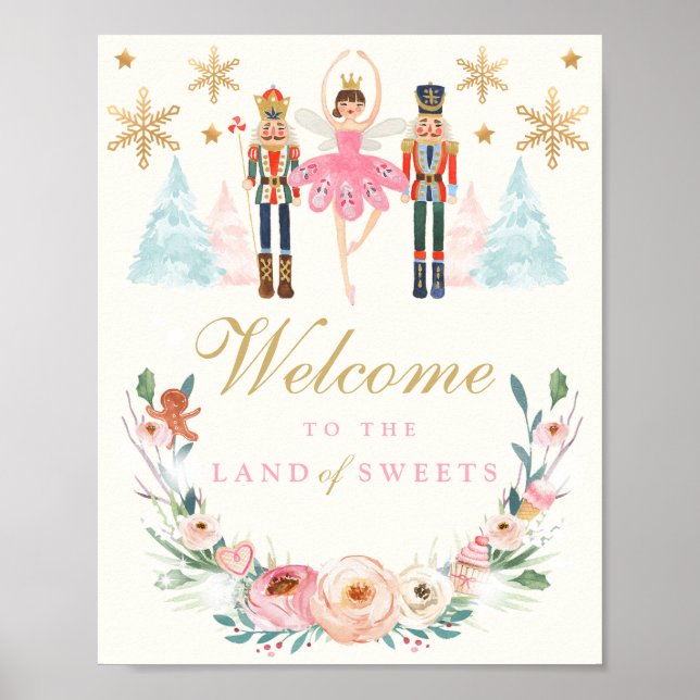 Welcome Land of Sweets Nutcracker Birthday Party Poster (Front)