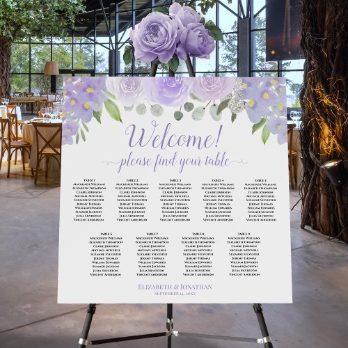Welcome Lavender Boho Floral 9 Table Seating Chart Foam Board