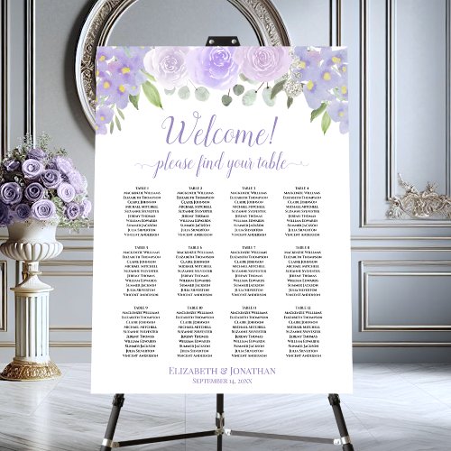 Welcome Lavender Floral 12 Table Seating Chart Foam Board