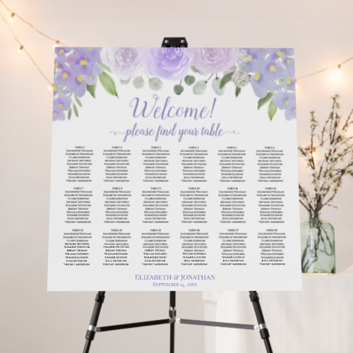 Welcome Lavender Floral 18 Table Seating Chart Foam Board