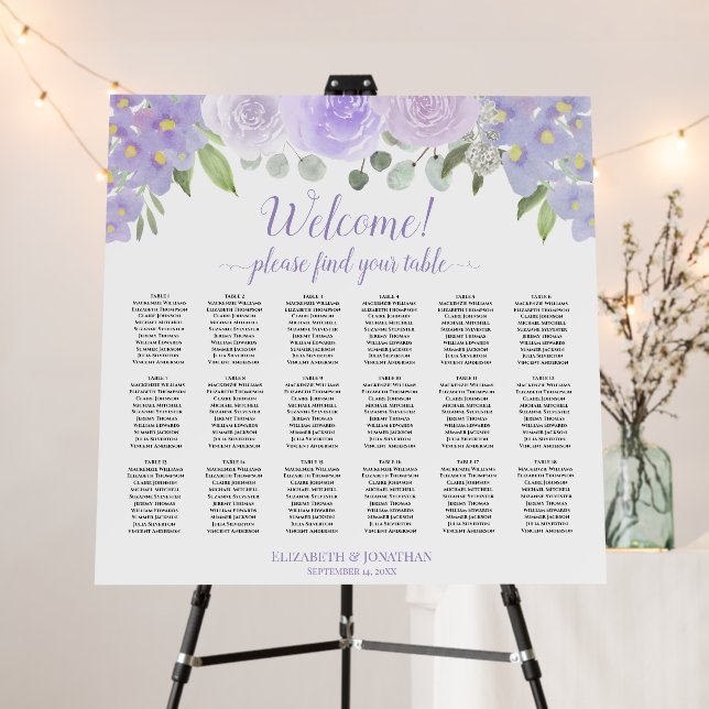 Welcome! Lavender Floral 18 Table Seating Chart Foam Board (In Situ (Stand))