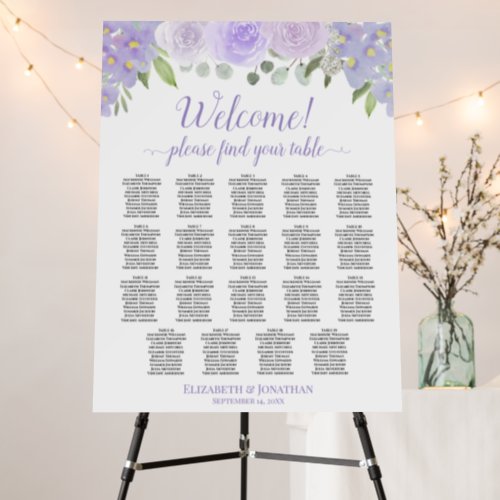 Welcome Lavender Floral 19 Table Seating Chart Foam Board