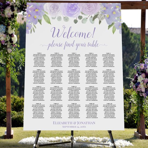 Welcome Lavender Floral 20 Table Seating Chart Foam Board