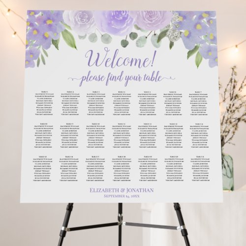 Welcome Lavender Floral 21 Table Seating Chart Foam Board