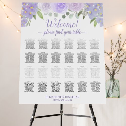 Welcome Lavender Floral 24 Table Seating Chart Foam Board