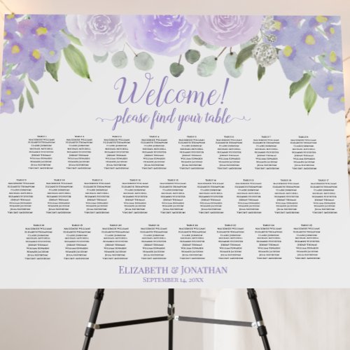 Welcome Lavender Floral 25 Table Seating Chart Foam Board