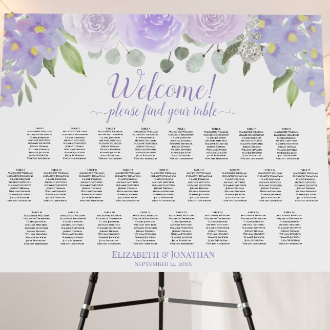 Welcome! Lavender Floral 25 Table Seating Chart Foam Board (In Situ (Stand))
