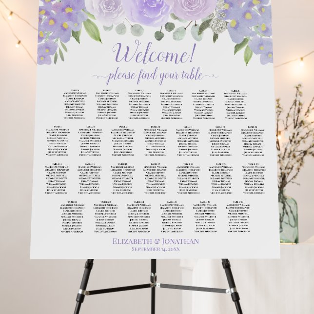 Welcome! Lavender Floral 26 Table Seating Chart Foam Board (In Situ (Stand))