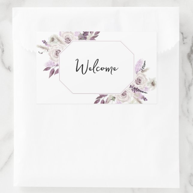 Welcome Lavender Purple Floral Rectangular Sticker (Bag)
