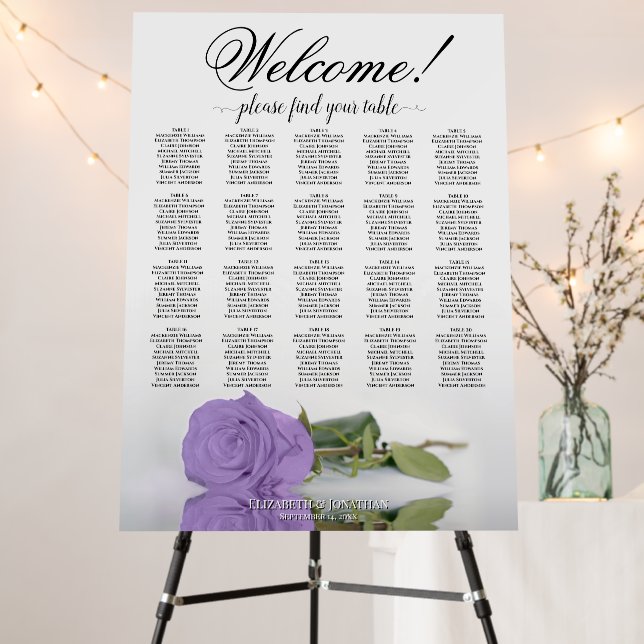 Welcome! Lavender Rose 20 Table Seating Chart Foam Board (In Situ (Stand))