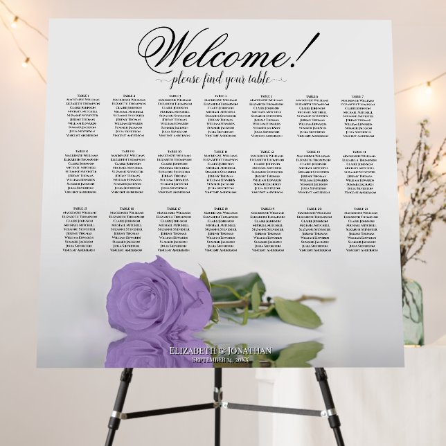 Welcome! Lavender Rose 21 Table Seating Chart Foam Board (In Situ (Stand))