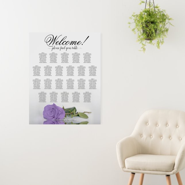 Welcome! Lavender Rose 22 Table Seating Chart Foam Board (In Situ (Wall))