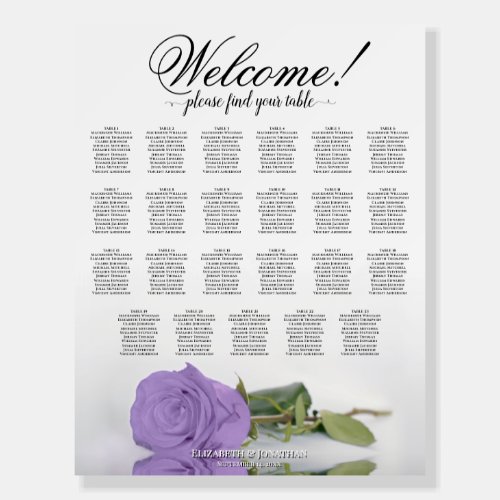 Welcome Lavender Rose 23 Table Seating Chart Foam Board