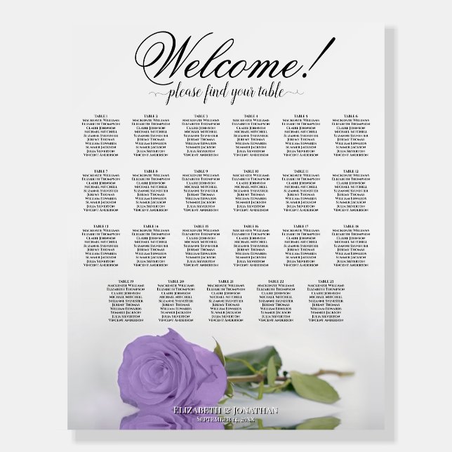 Welcome! Lavender Rose 23 Table Seating Chart Foam Board (Front)