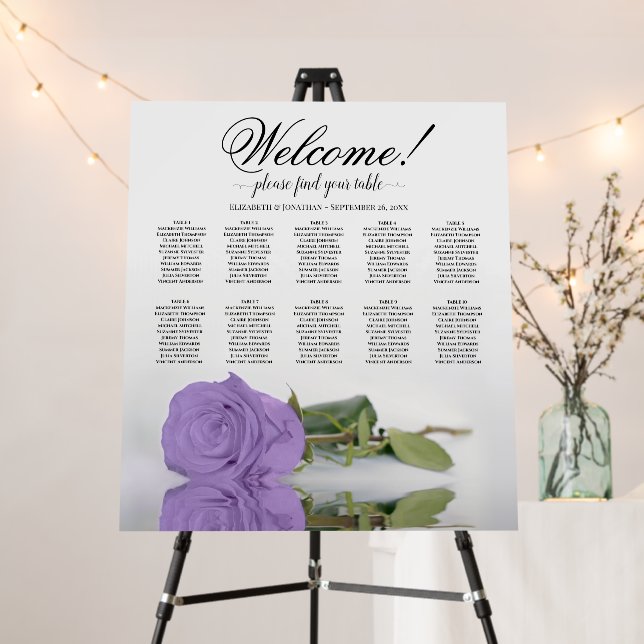 Welcome! Lavender Rose Chic 10 Table Seating Chart Foam Board (In Situ (Stand))