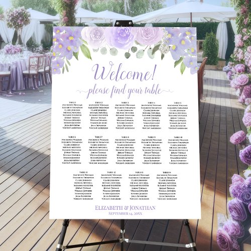 Welcome Lavender Roses 14 Table Seating Chart Foam Board
