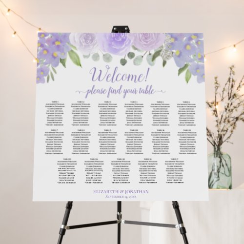 Welcome Lavender Roses 17 Table Seating Chart Foam Board