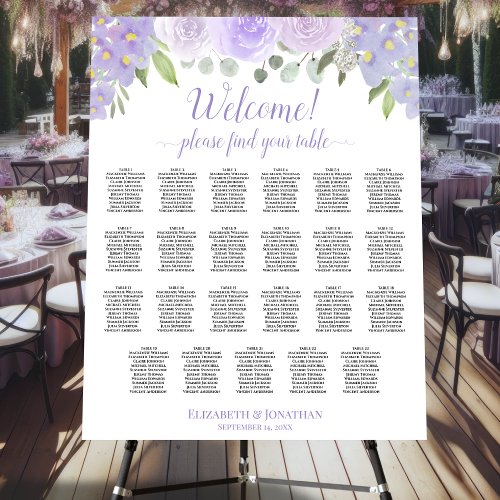 Welcome Lavender Roses 23 Table Seating Chart Foam Board