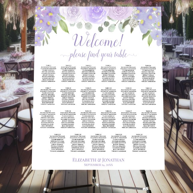 Welcome! Lavender Roses 23 Table Seating Chart Foam Board (On Stand at Reception)